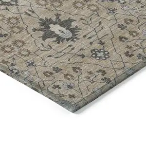 Photo of Taupe Brown And Gray Oriental Washable Indoor Outdoor Area Rug