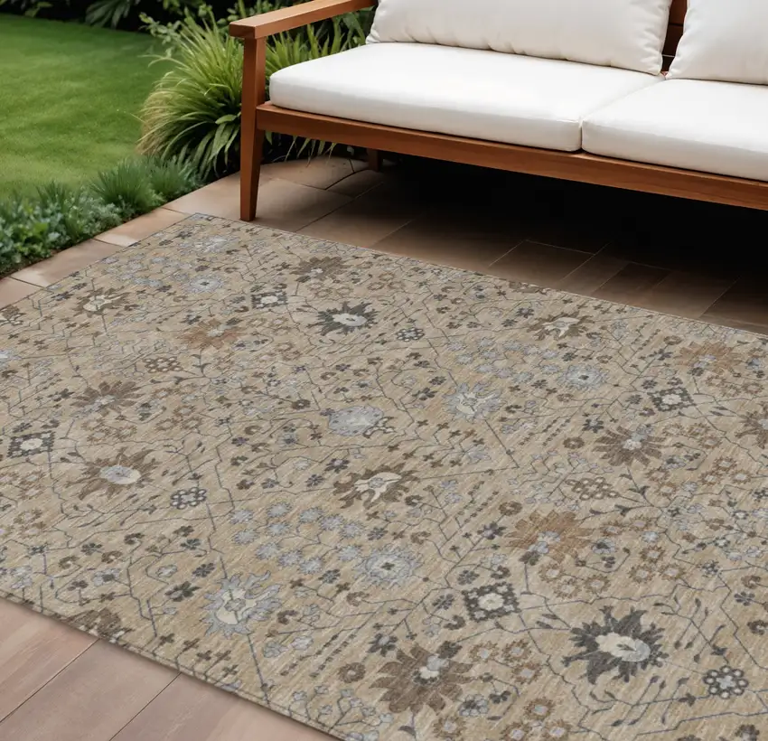 Taupe Brown And Gray Oriental Washable Indoor Outdoor Area Rug Photo 1