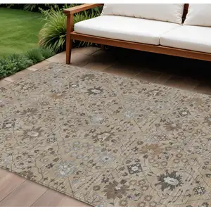 Photo of Taupe Brown And Gray Oriental Washable Indoor Outdoor Area Rug