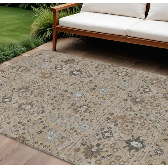 Taupe Brown And Gray Oriental Washable Indoor Outdoor Area Rug Photo 1