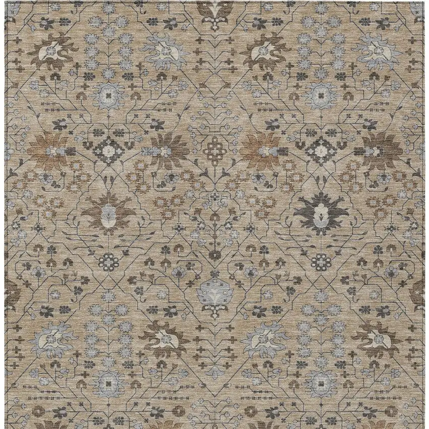 Taupe Brown And Gray Oriental Washable Indoor Outdoor Area Rug Photo 5