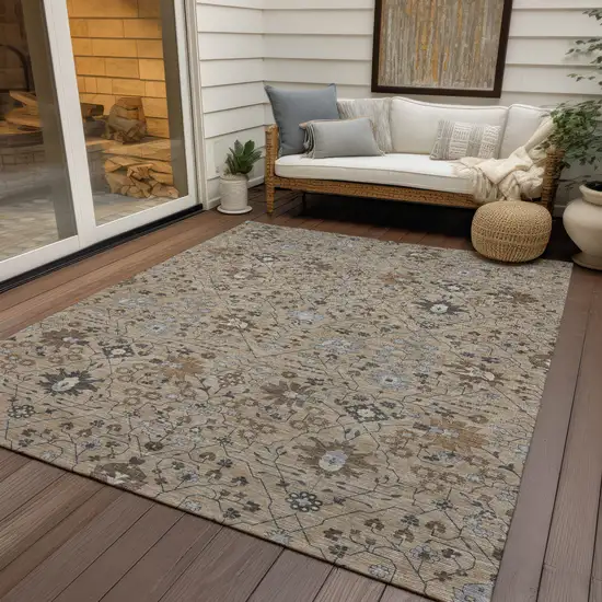 Taupe Brown And Gray Oriental Washable Indoor Outdoor Area Rug Photo 7