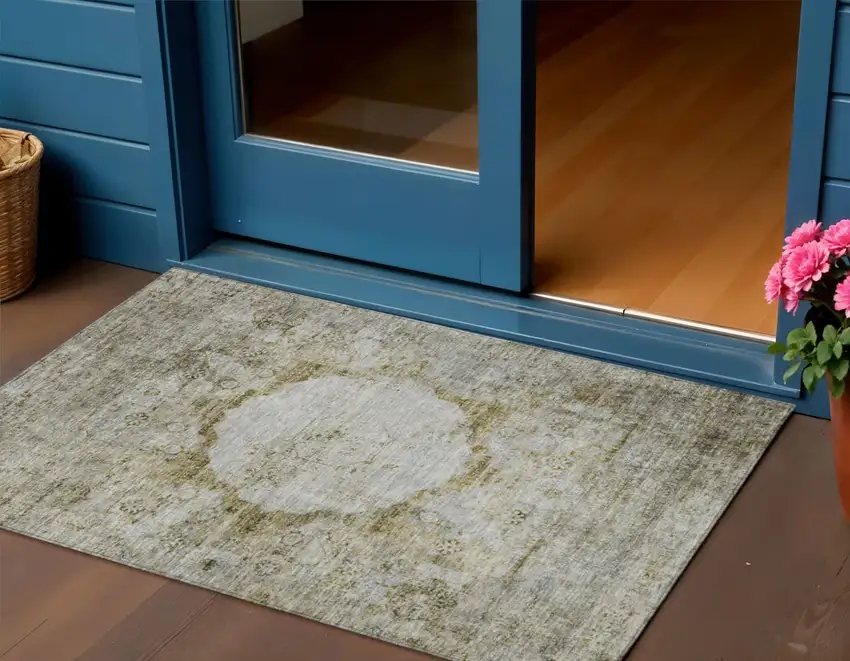 Taupe Brown And Gray Oriental Washable Indoor Outdoor Area Rug Photo 1