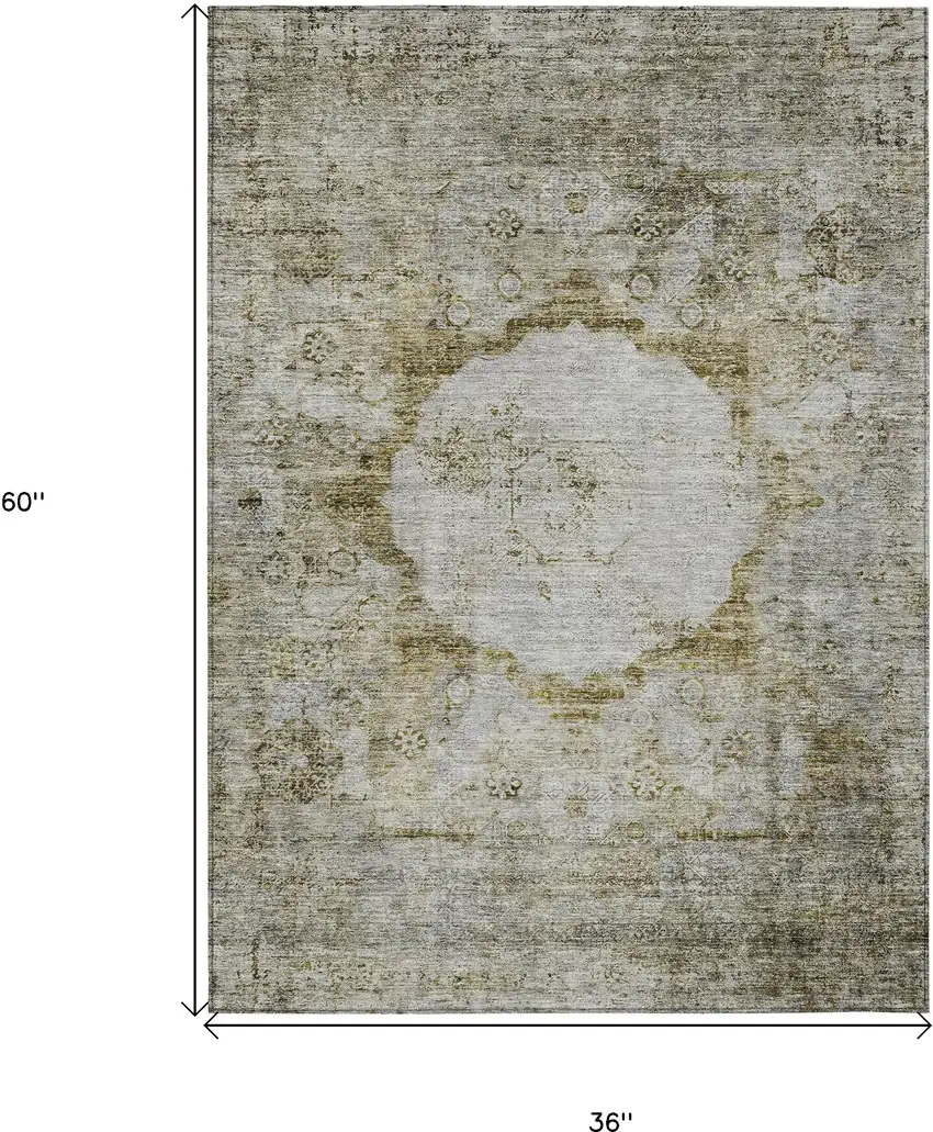 Taupe Brown And Gray Oriental Washable Indoor Outdoor Area Rug Photo 3