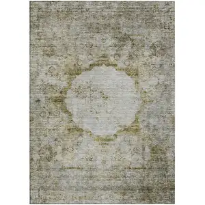 Photo of Taupe Brown And Gray Oriental Washable Indoor Outdoor Area Rug