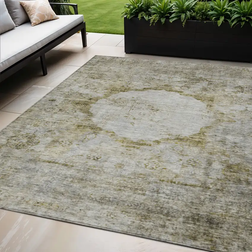 Taupe Brown And Gray Oriental Washable Indoor Outdoor Area Rug Photo 1