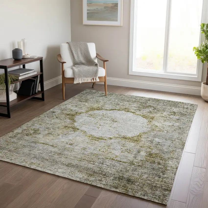 Taupe Brown And Gray Oriental Washable Indoor Outdoor Area Rug Photo 9