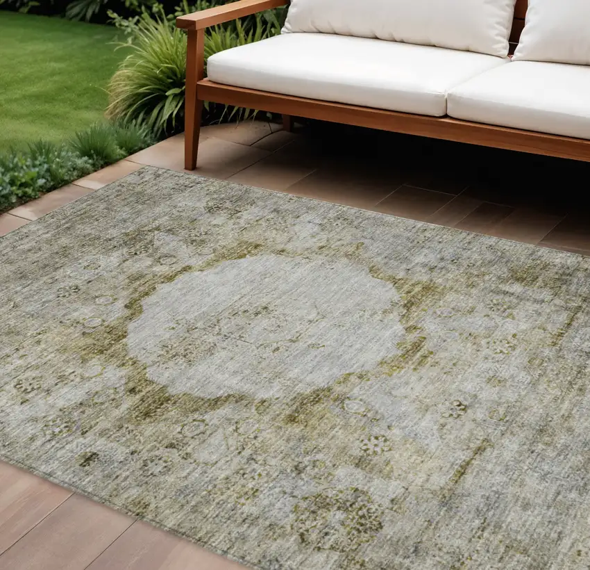 Taupe Brown And Gray Oriental Washable Indoor Outdoor Area Rug Photo 1