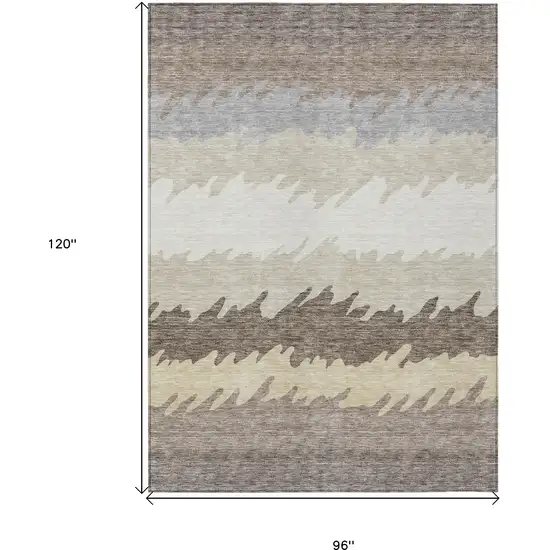 Taupe Brown And Gray Striped Washable Indoor Outdoor Area Rug Photo 3