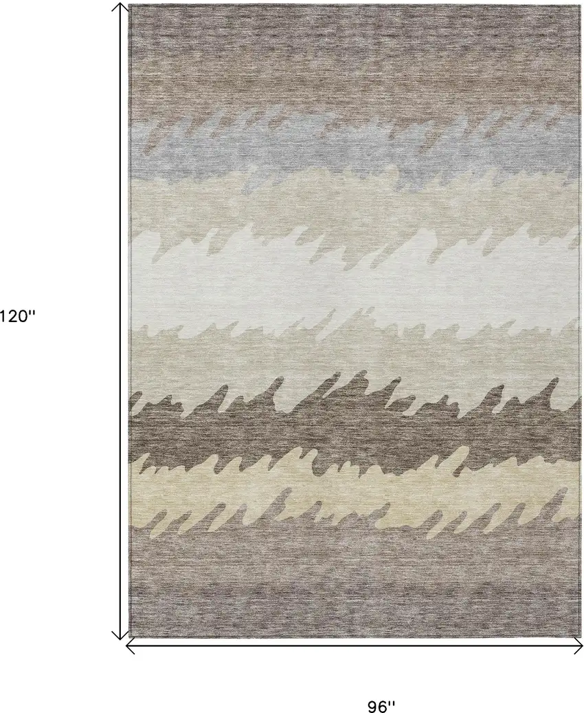 Taupe Brown And Gray Striped Washable Indoor Outdoor Area Rug Photo 3