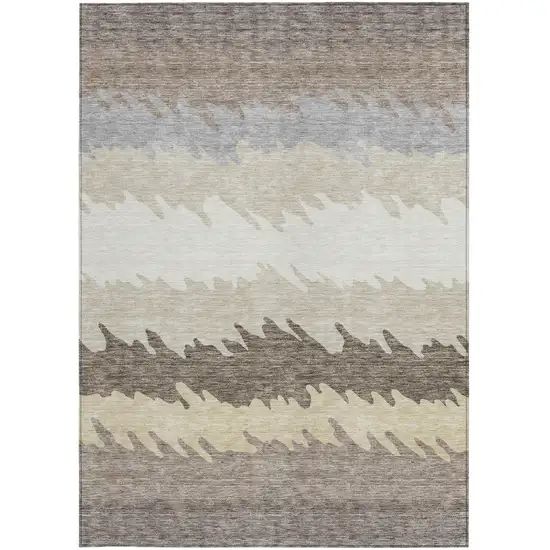 Taupe Brown And Gray Striped Washable Indoor Outdoor Area Rug Photo 6