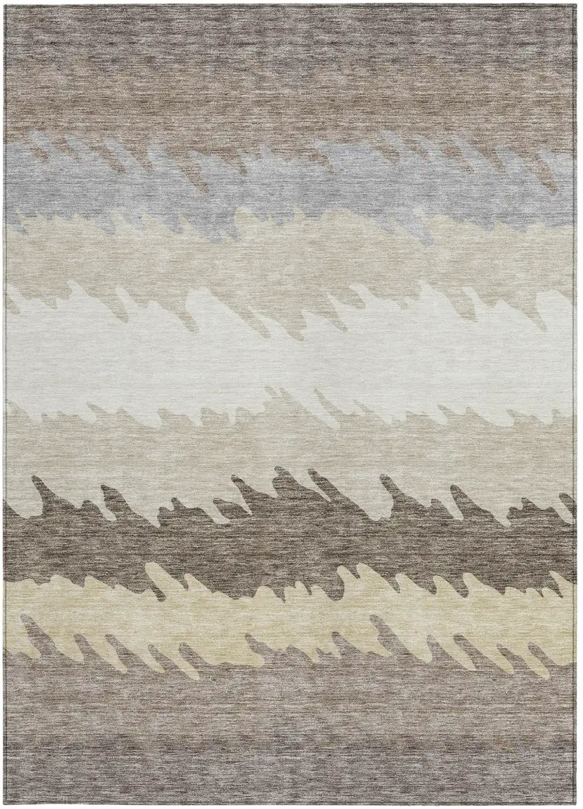 Taupe Brown And Gray Striped Washable Indoor Outdoor Area Rug Photo 6