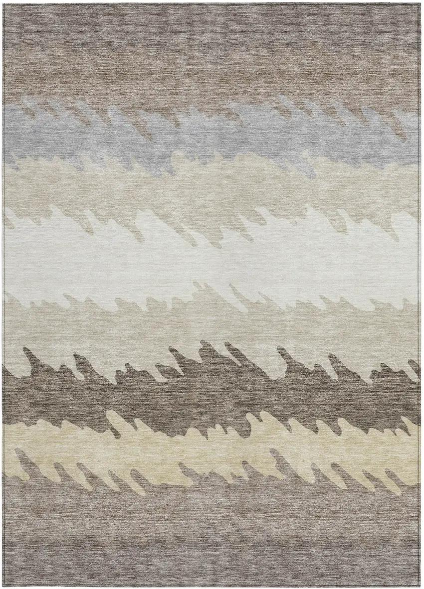 Taupe Brown And Gray Striped Washable Indoor Outdoor Area Rug Photo 6