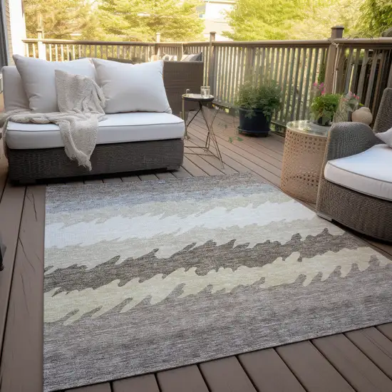 Taupe Brown And Gray Striped Washable Indoor Outdoor Area Rug Photo 9