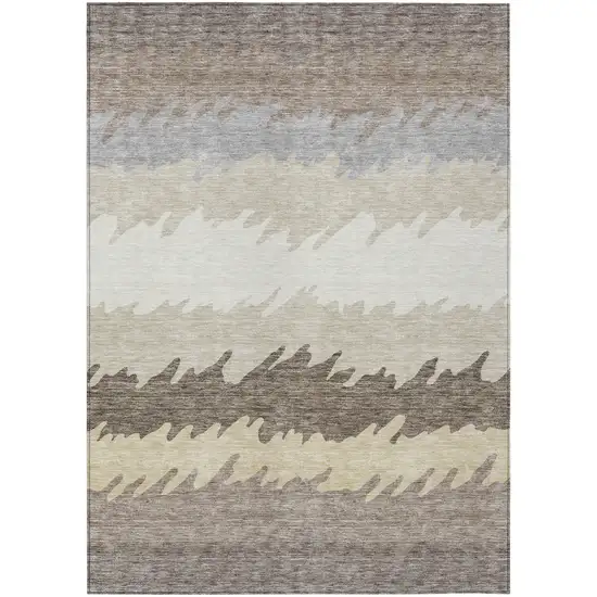 Taupe Brown And Gray Striped Washable Indoor Outdoor Area Rug Photo 2