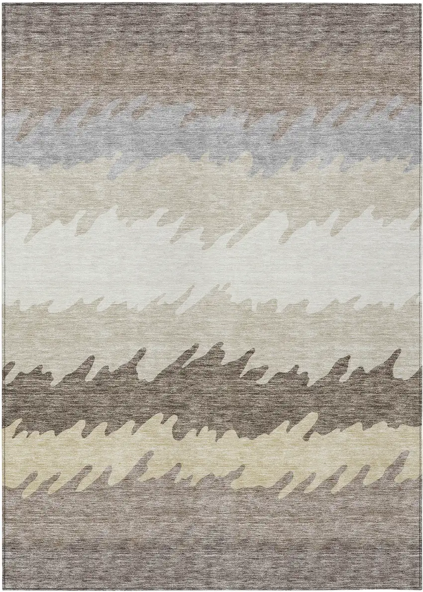Taupe Brown And Gray Striped Washable Indoor Outdoor Area Rug Photo 2