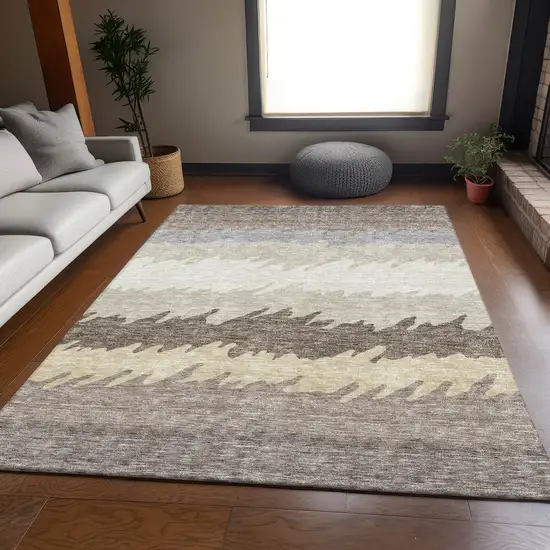 Taupe Brown And Gray Striped Washable Indoor Outdoor Area Rug Photo 7