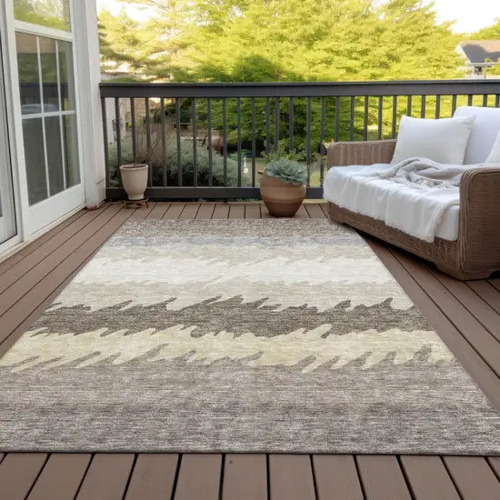 Taupe Brown And Gray Striped Washable Indoor Outdoor Area Rug Photo 6