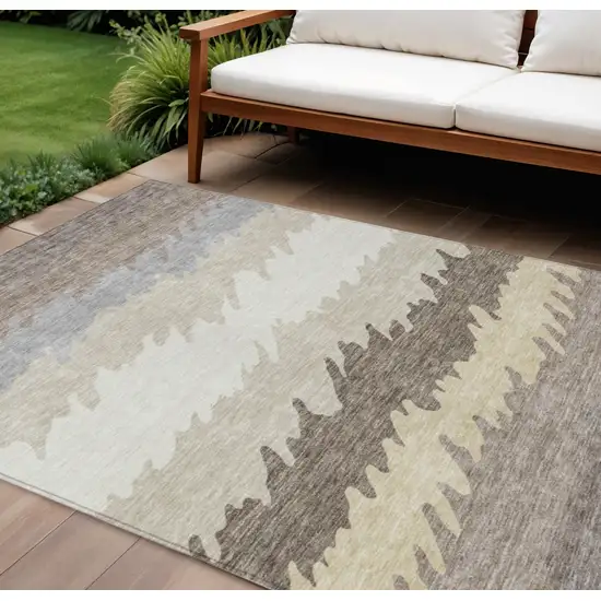 Taupe Brown And Gray Striped Washable Indoor Outdoor Area Rug Photo 1