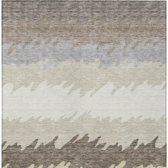 Taupe Brown And Gray Striped Washable Indoor Outdoor Area Rug Photo 4