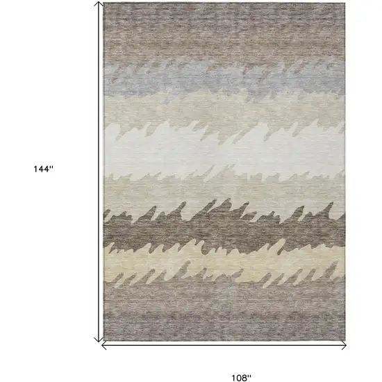 Taupe Brown And Gray Striped Washable Indoor Outdoor Area Rug Photo 3