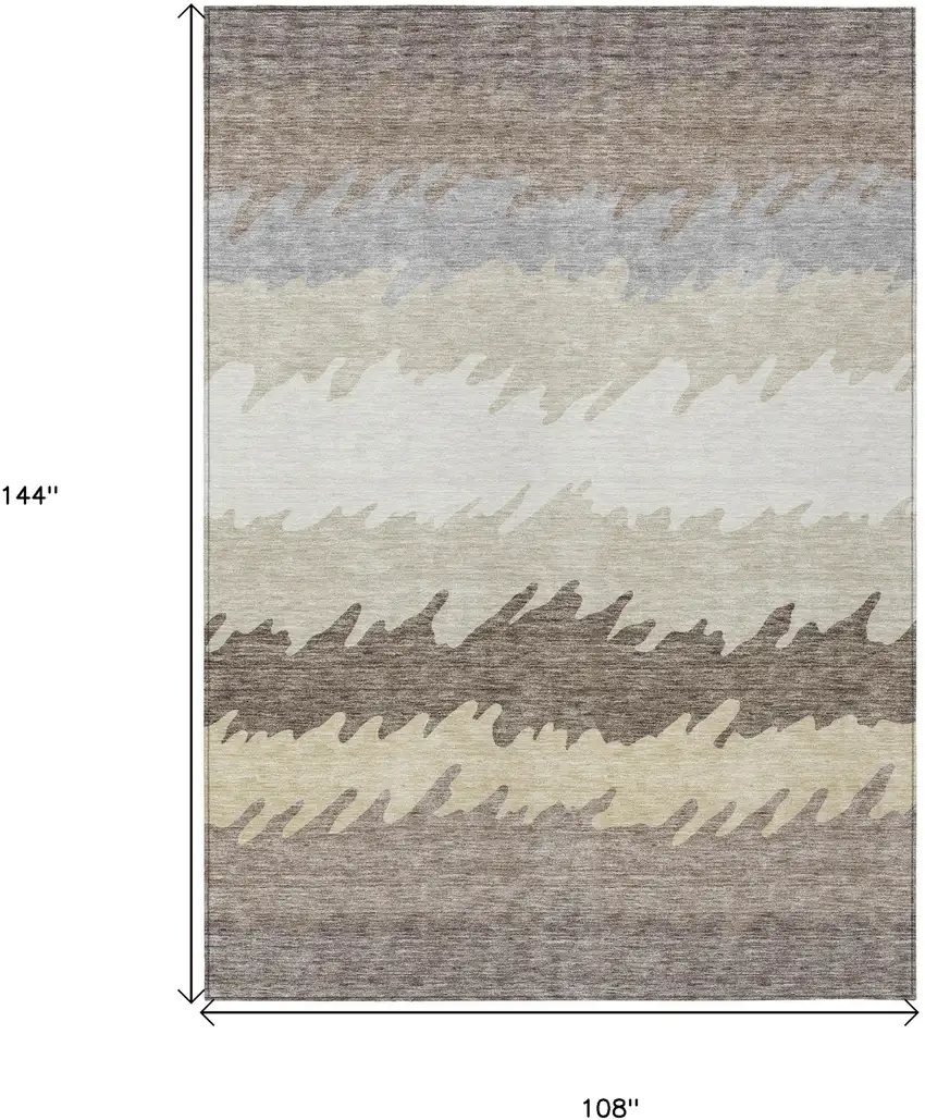 Taupe Brown And Gray Striped Washable Indoor Outdoor Area Rug Photo 3