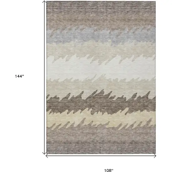 Taupe Brown And Gray Striped Washable Indoor Outdoor Area Rug Photo 3