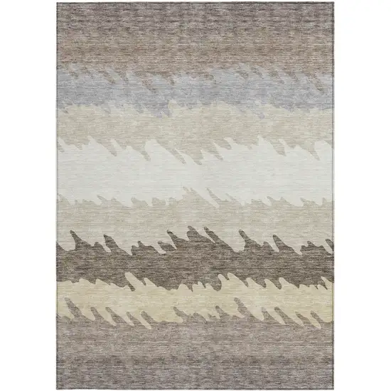 Taupe Brown And Gray Striped Washable Indoor Outdoor Area Rug Photo 5