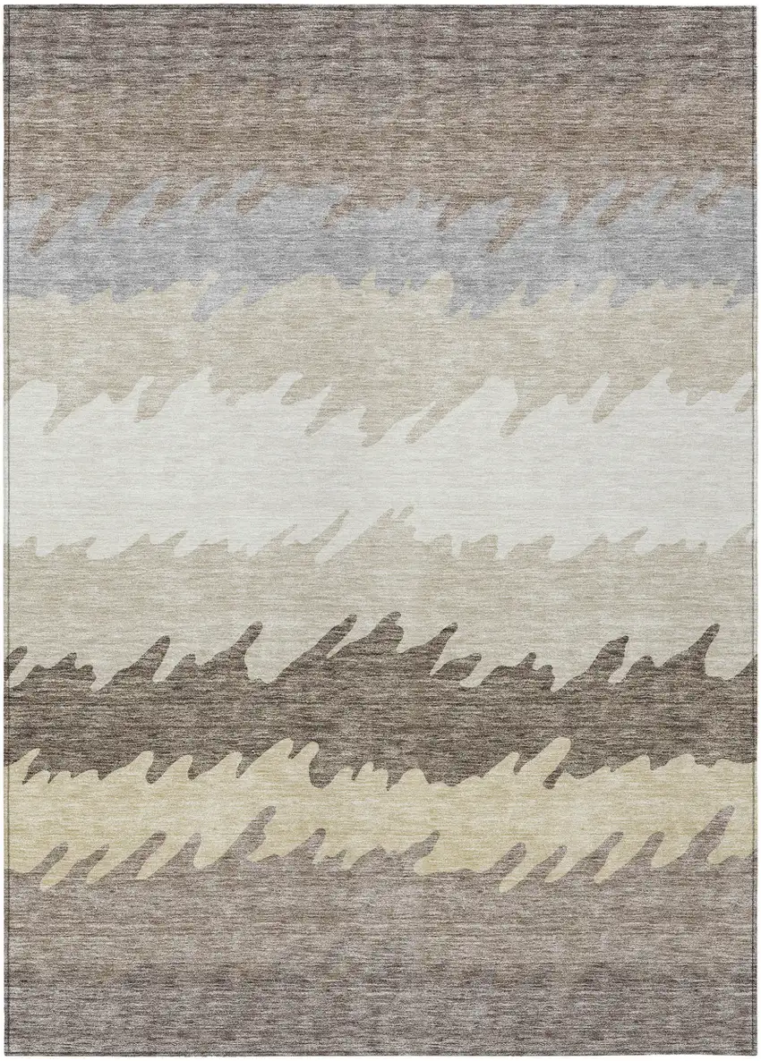 Taupe Brown And Gray Striped Washable Indoor Outdoor Area Rug Photo 2