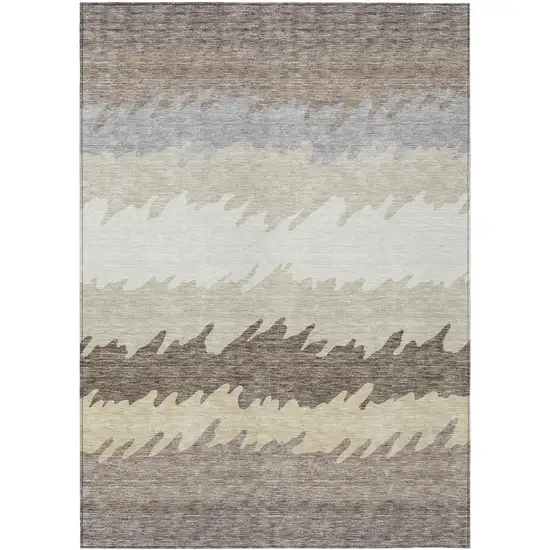Taupe Brown And Gray Striped Washable Indoor Outdoor Area Rug Photo 2