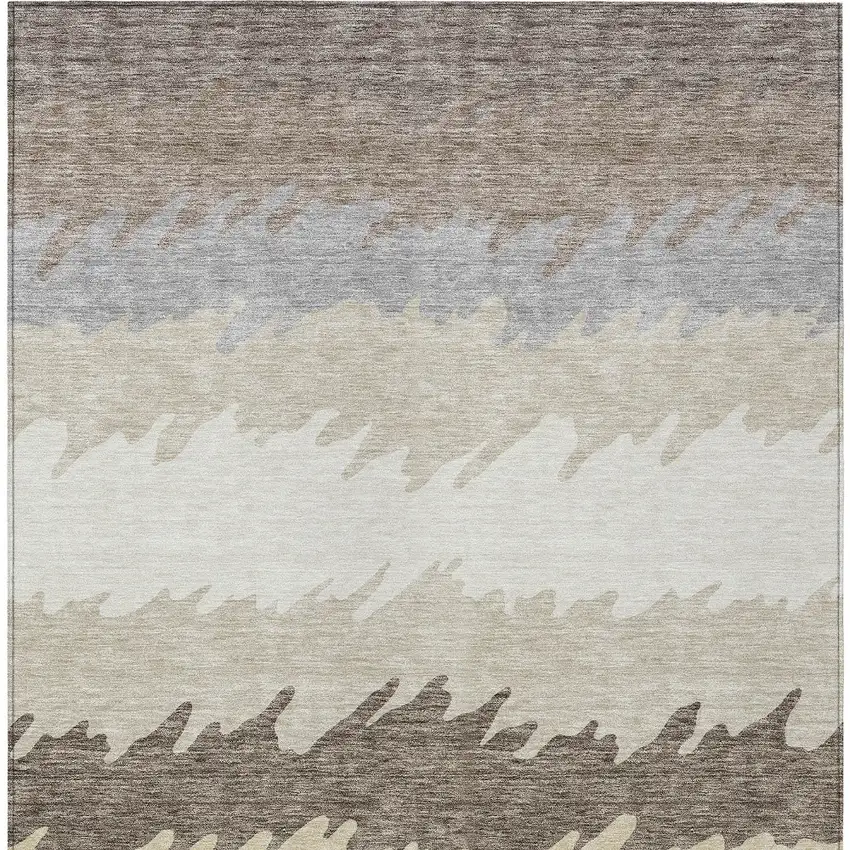 Taupe Brown And Gray Striped Washable Indoor Outdoor Area Rug Photo 4