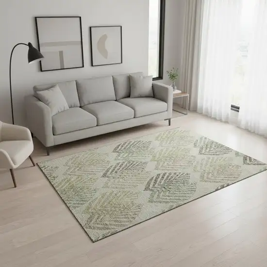 Taupe Brown And Green Floral Washable Area Rug With UV Protection Photo 2