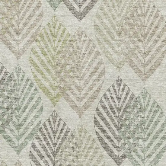 Taupe Brown And Green Floral Washable Area Rug With UV Protection Photo 3