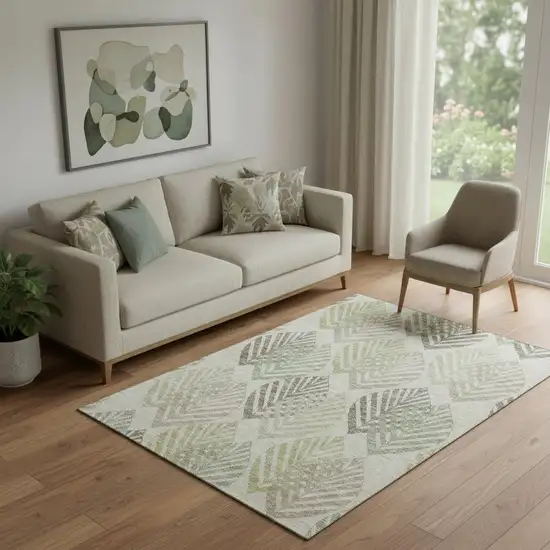 Taupe Brown And Green Floral Washable Area Rug With UV Protection Photo 1