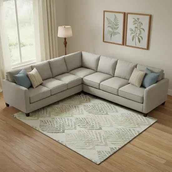 Taupe Brown And Green Floral Washable Area Rug With UV Protection Photo 1