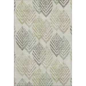 Photo of Taupe Brown And Green Floral Washable Area Rug With UV Protection
