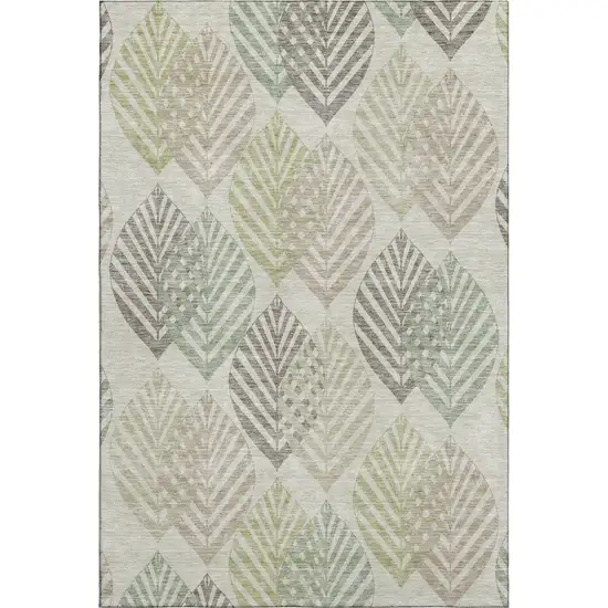 Taupe Brown And Green Floral Washable Area Rug With UV Protection Photo 1