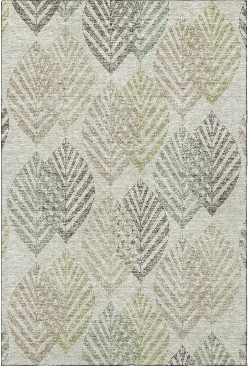 Taupe Brown And Green Floral Washable Area Rug With UV Protection Photo 5