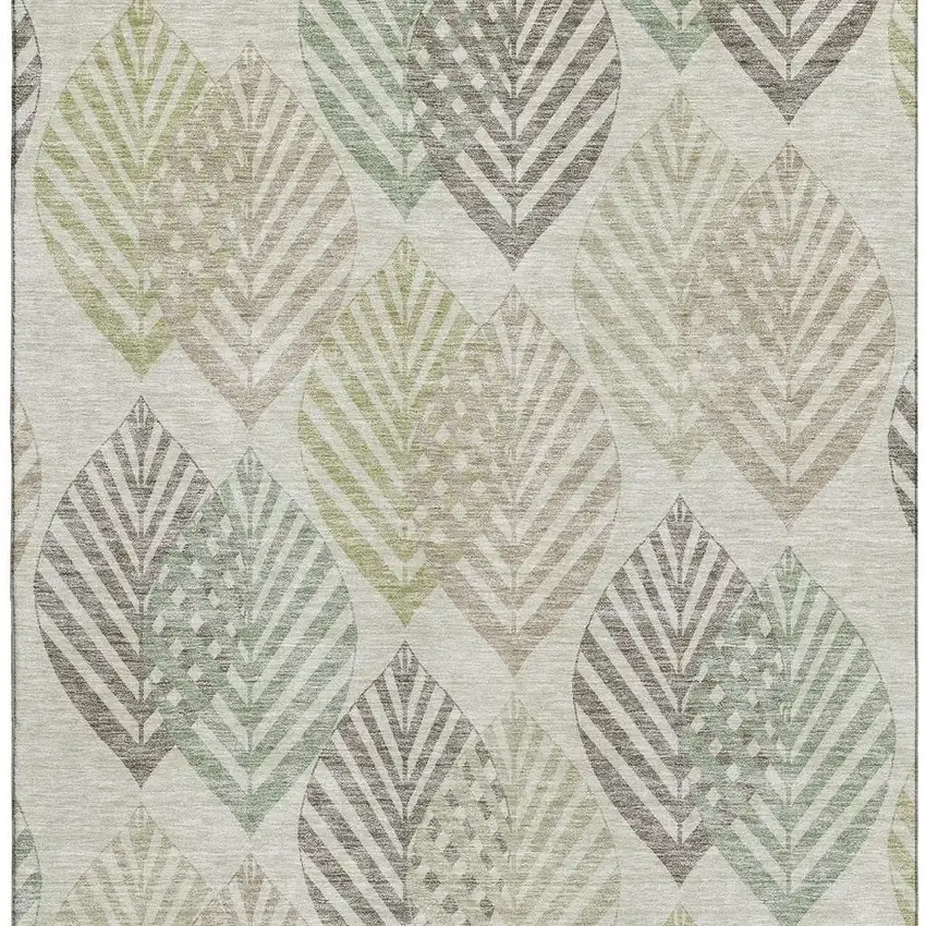 Taupe Brown And Green Floral Washable Area Rug With UV Protection Photo 3