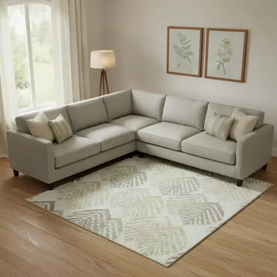 Taupe Brown And Green Floral Washable Area Rug With UV Protection Photo 1