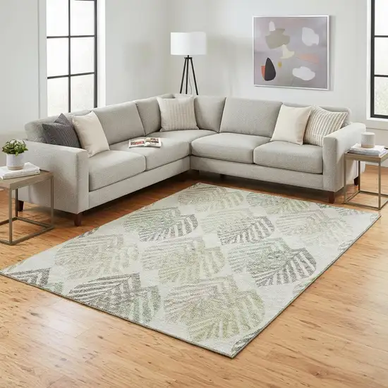 Taupe Brown And Green Floral Washable Area Rug With UV Protection Photo 2