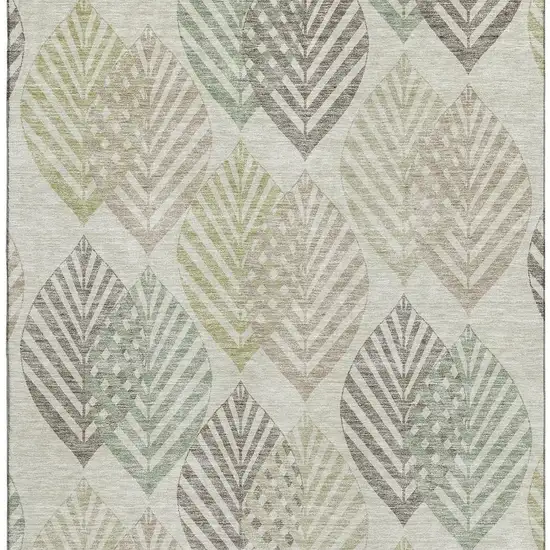 Taupe Brown And Green Floral Washable Area Rug With UV Protection Photo 4