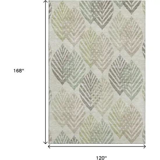 Taupe Brown And Green Floral Washable Area Rug With UV Protection Photo 3
