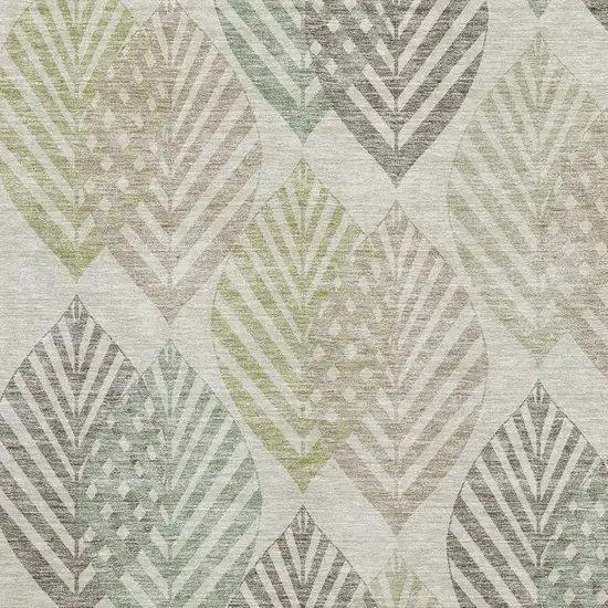 Taupe Brown And Green Floral Washable Area Rug With UV Protection Photo 3