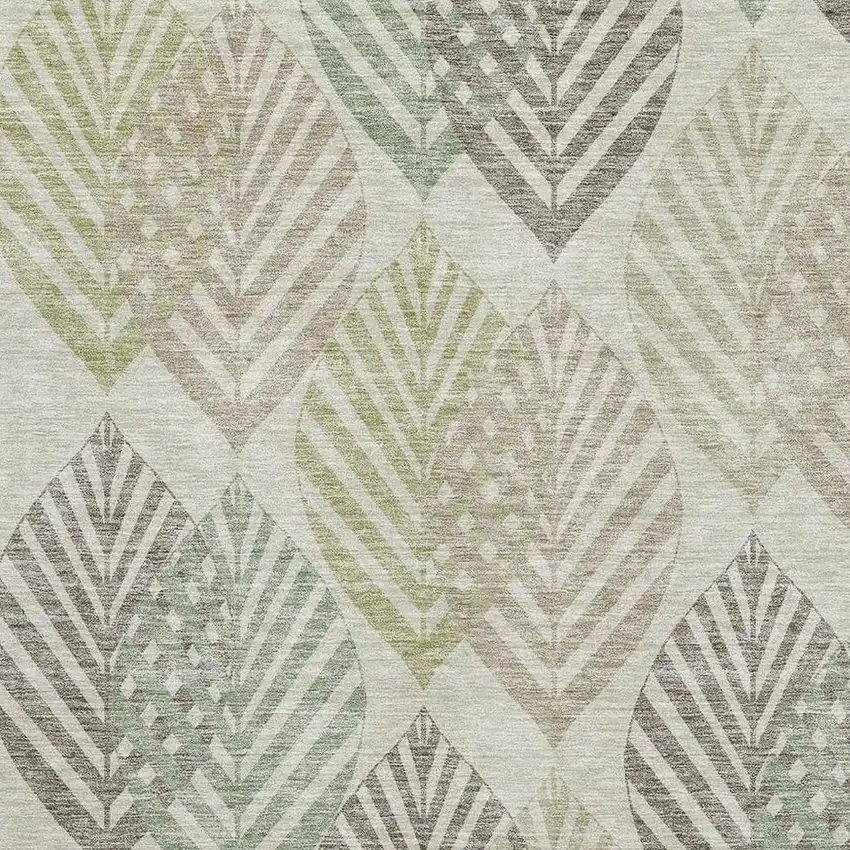 Taupe Brown And Green Floral Washable Area Rug With UV Protection Photo 3