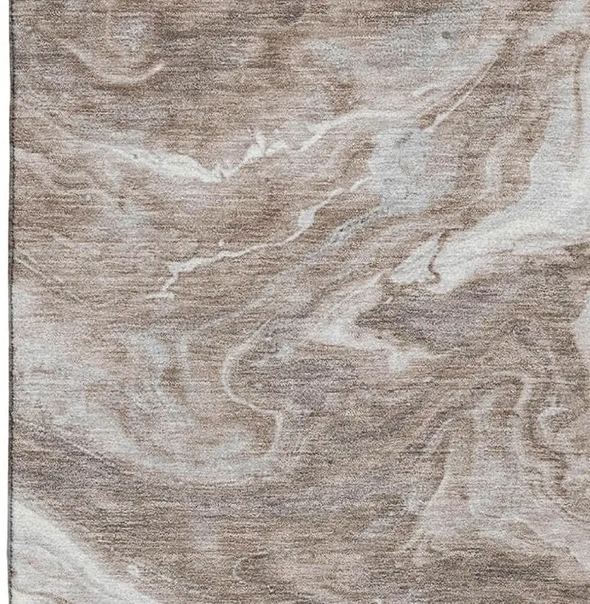 Taupe Brown And Ivory Abstract Washable Area Rug With UV Protection Photo 3
