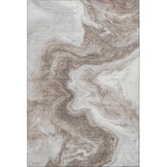 Taupe Brown And Ivory Abstract Washable Area Rug With UV Protection Photo 3