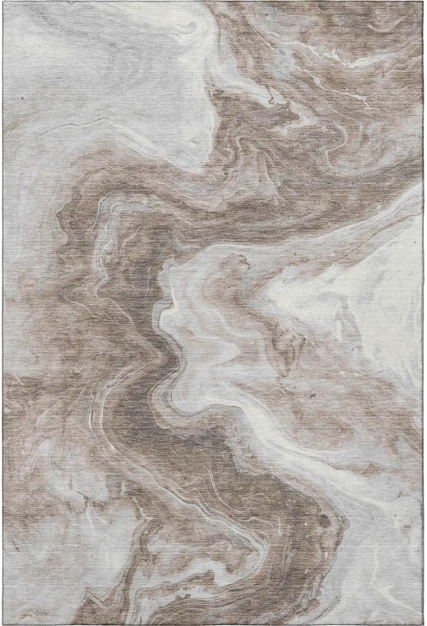 Taupe Brown And Ivory Abstract Washable Area Rug With UV Protection Photo 3