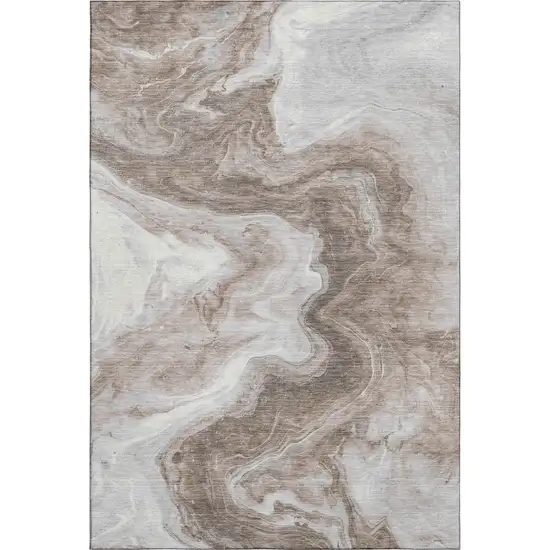 Taupe Brown And Ivory Abstract Washable Area Rug With UV Protection Photo 1