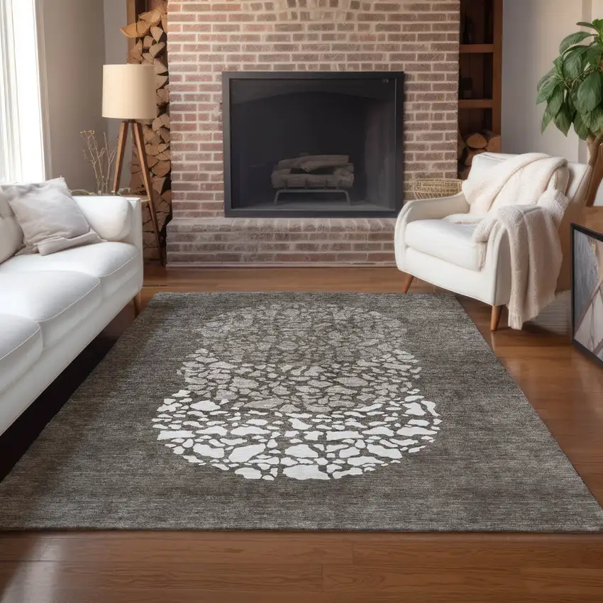 Taupe Brown And Ivory Abstract Washable Indoor Outdoor Area Rug Photo 8